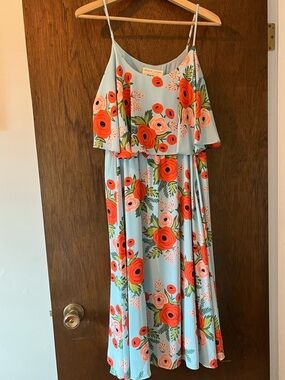 Paper Crown Light Blue Floral Tiered Spaghetti-Strap Dress